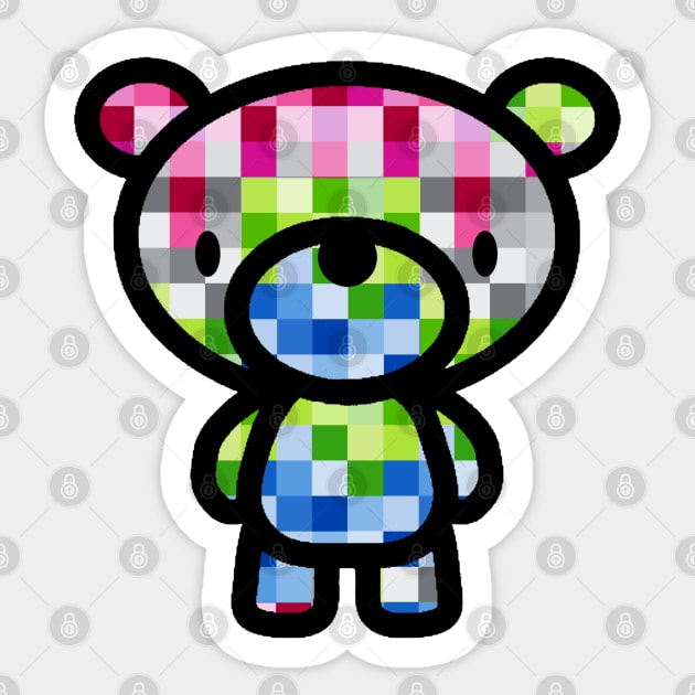 Rainbow Pixel Checkers Bear Sticker by BIBLIOTEECA